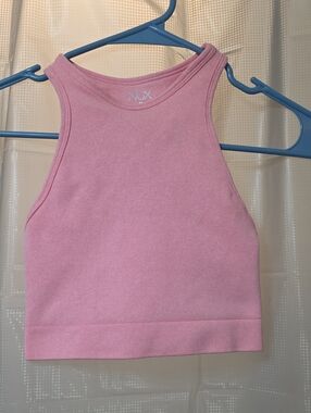 NUX Soft Pink Ribbed High-Neck Crop Tank